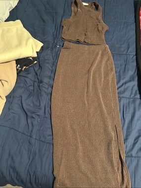 Ribbed Brown Maxi Skirt - Sleek Women’s Skirt